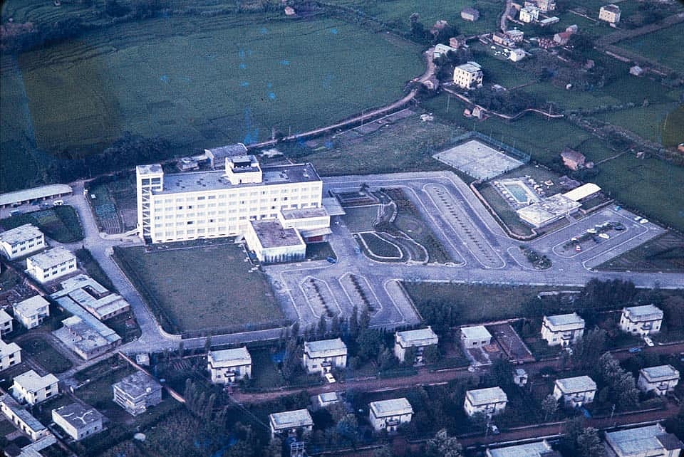 Aerial view of the Soaltee Hotel surrounded by the American residential compound (1968)