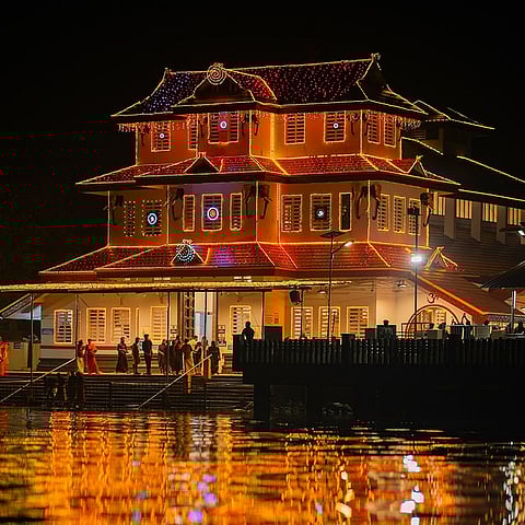 The Parassini Madappura Sree Muthappan temple decorated for Puthari Thiruvappana