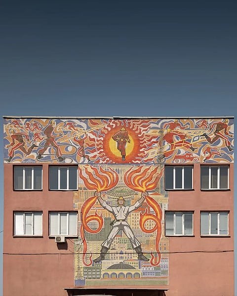 Soviet mosaics at Ortachala Fire Station in Tbilisi, Georgia