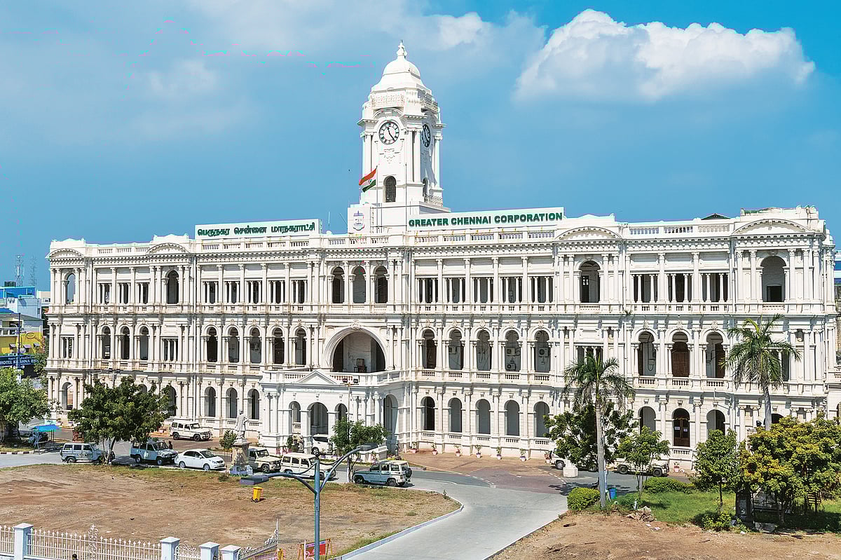 Ripon Building, a stately Neoclassical structure crowned with a 132-foot clock tower
