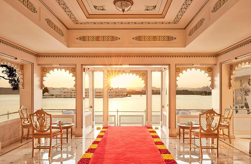 A lounge at the Taj Fateh Prakash Palace