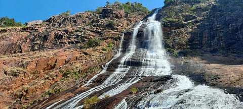 The Khandadhar Waterfall drops from a height of 244 m