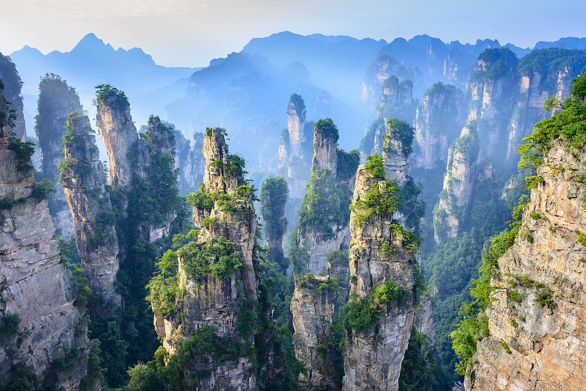 The sandstone quartz pillars of Zhangjiajie National Forest Park inspired the scenery in the film Avatar