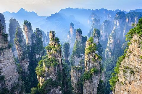 The sandstone quartz pillars of Zhangjiajie National Forest Park inspired the scenery in the film "Avatar"