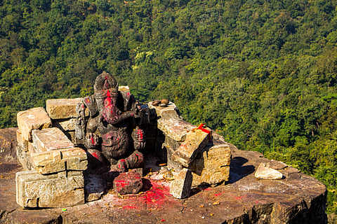 The Dholkal Ganesha, perched at an altitude of 3,000 feet above sea level