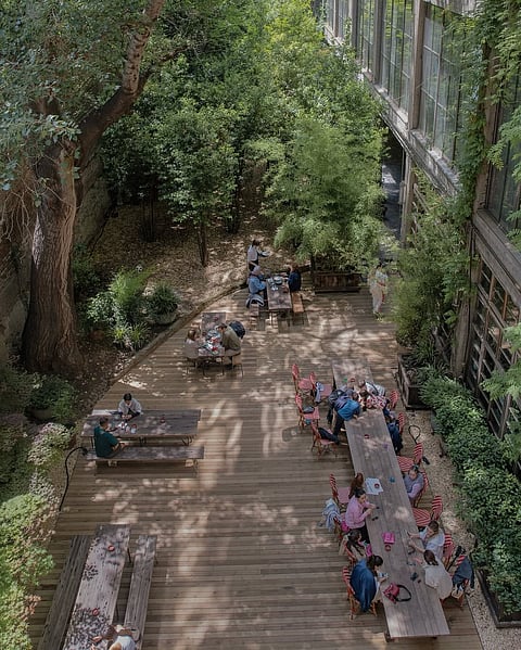 The hotel is housed in a transformed Brutalist Soviet-era publishing building