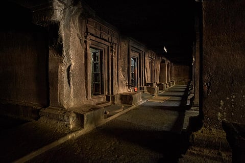 The veranda of the eighth-century Pataleshwar Caves