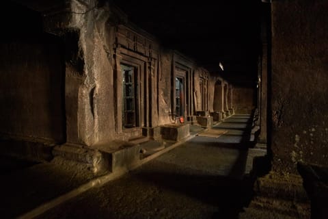The veranda of the eighth-century Pataleshwar Caves
