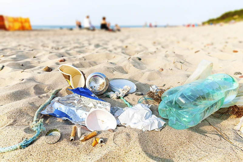 Garbage dumped on a beach by tourists