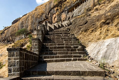 Steps leading to the Lenyadri caves