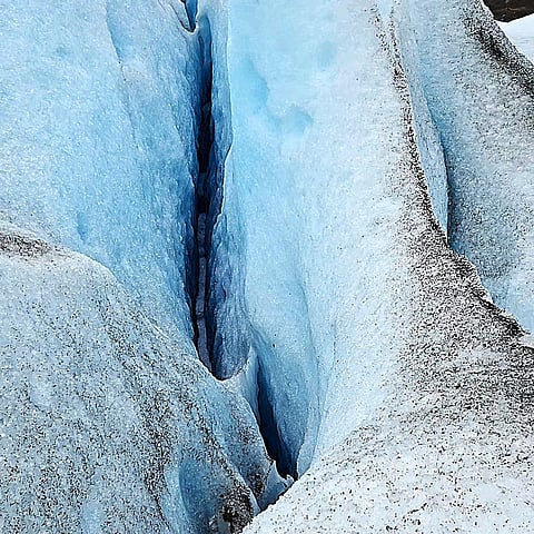 Deep crevasse on the glacier next to our hiking path