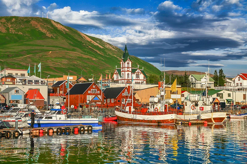 The town of Húsavík on the northeast coast of Iceland