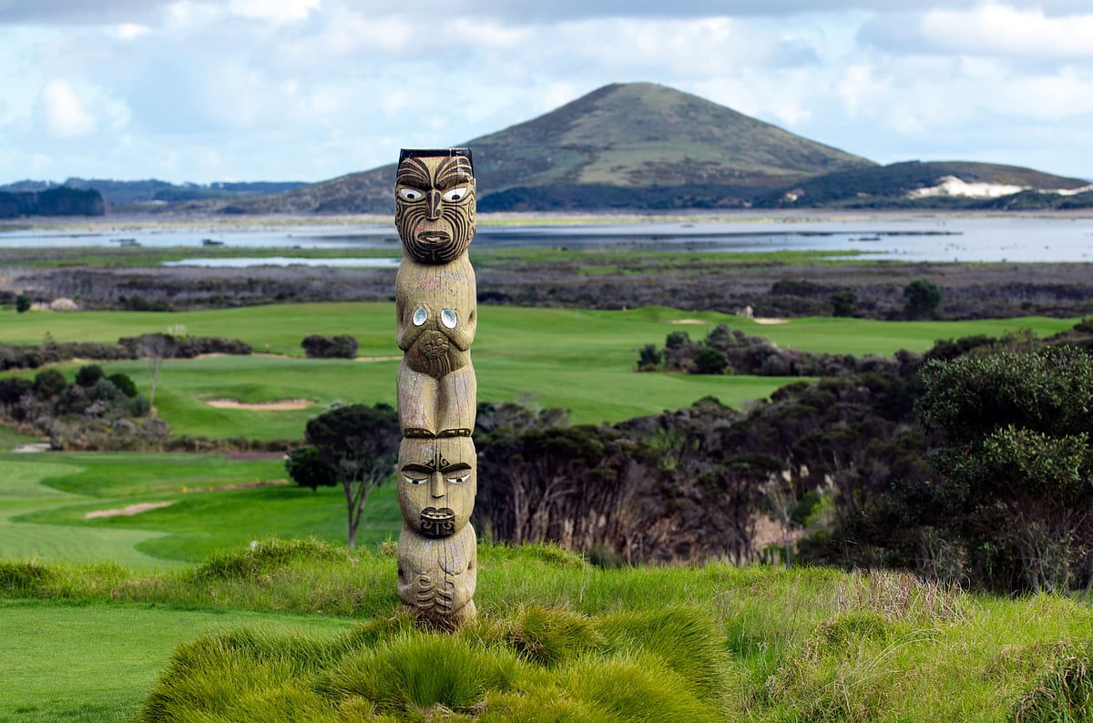 A Māori totem pole in Karikari Peninsula, New Zealand