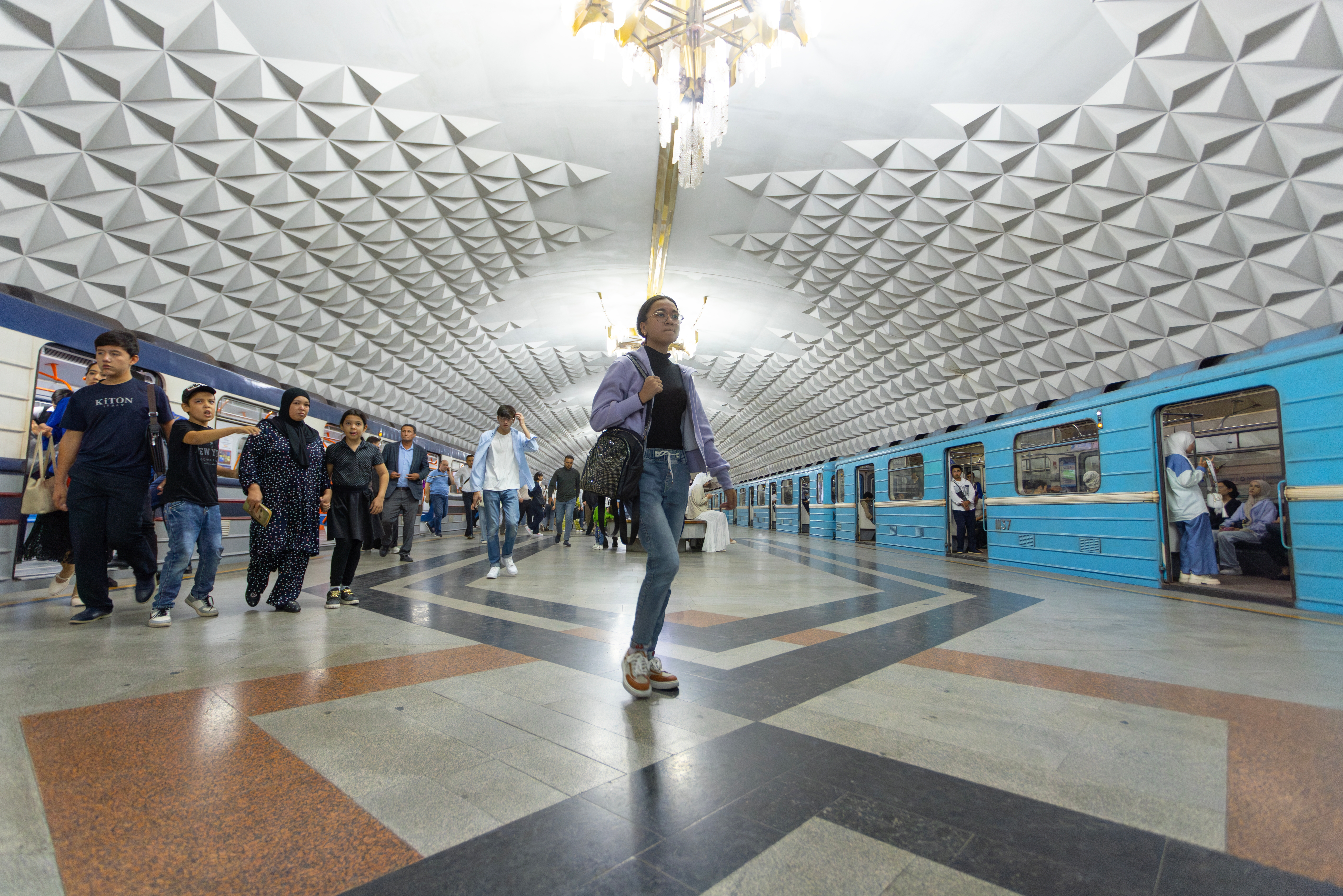 The station of Beruniy on Tashkent metro. Built during the former USSR days, and opening in 1977, it was the first metro in Central Asia