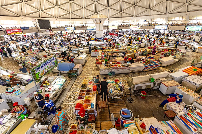 Chorsu Bazaar is located in the centre of the old town of Tashkent, the capital of Uzbekistan