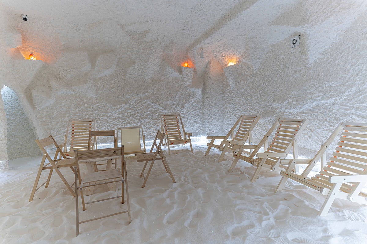 A salt therapy room at Zaamindor Resort in Uzbekistan