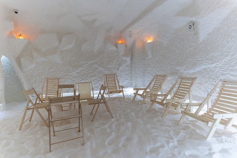 A salt therapy room at Zaamindor Resort in Uzbekistan