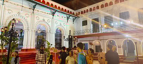 Visitors gather for traditional Durga Puja celebrations at Shobhabazar Rajbari, Kolkata, last year