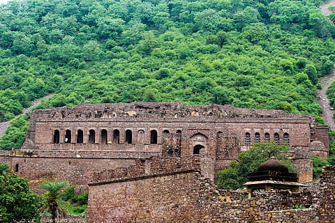 Ancient temples stand quietly within the fort walls, their timeless beauty outlasting centuries of legend.