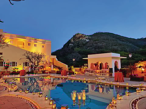 The intricate details in the architecture of Samode Palace adds a regal touch to celebrations