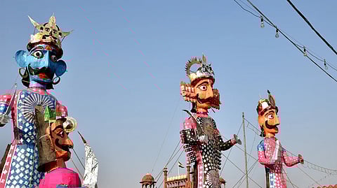 At a Ramlila in New Delhi, where effigies are set up