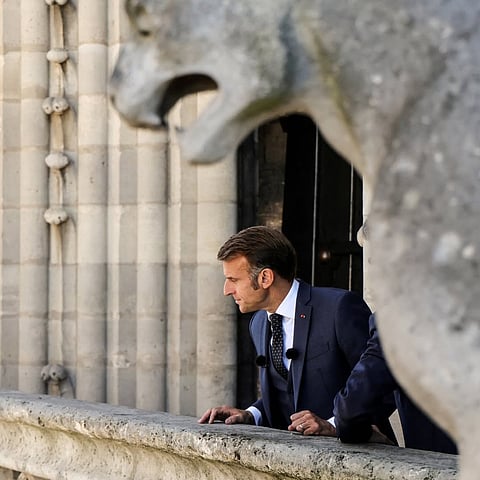 French President Immanuel Macron during the reopening of Notre-Dame towers