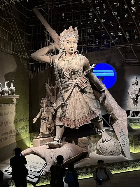 The Durga idol here is reimagined as an Indian farm girl