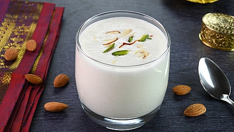Piyush is a decadent Maharashtrian drink blending saffron-kissed shrikhand with buttermilk. 