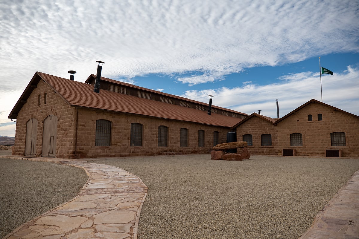 Station building on the historic Hejaz Railway line.