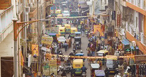 (Representational Image) Traffic congestion builds around CR Park as roads face restrictions ahead of PM Modi’s Ashtami visit.