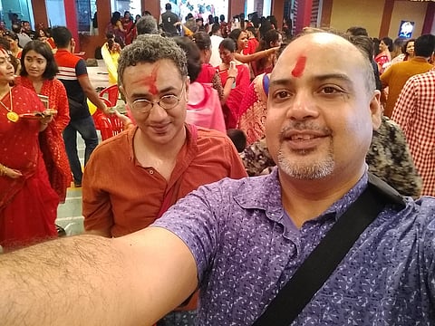 Sindoor khela with friends during puja