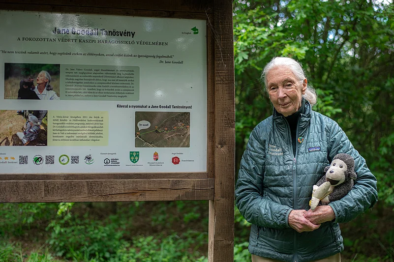 Dr Jane Goodall with Mr H at the Jane Goodall Nature Trail, Budapest, Hungary