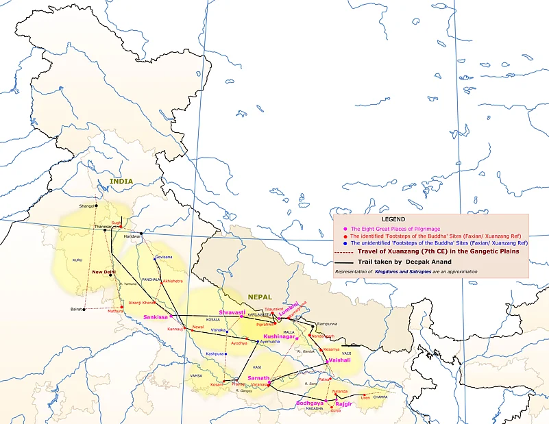 The trail that Xuanzang followed during his walk from China to India