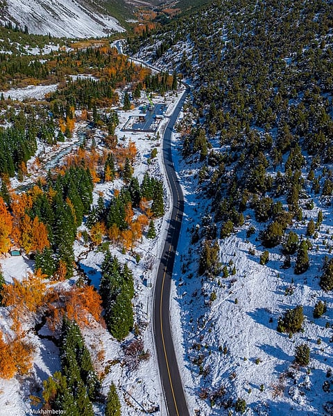 A winter view of a street in Kyrgyzstan