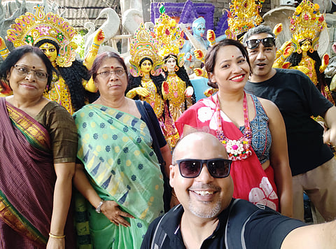 The author with his friends out pandal hopping