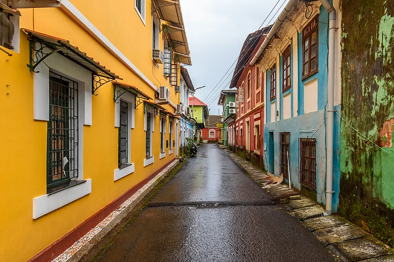Vibrant, Portuguese-inspired houses line the streets of Fontainhas, Goa