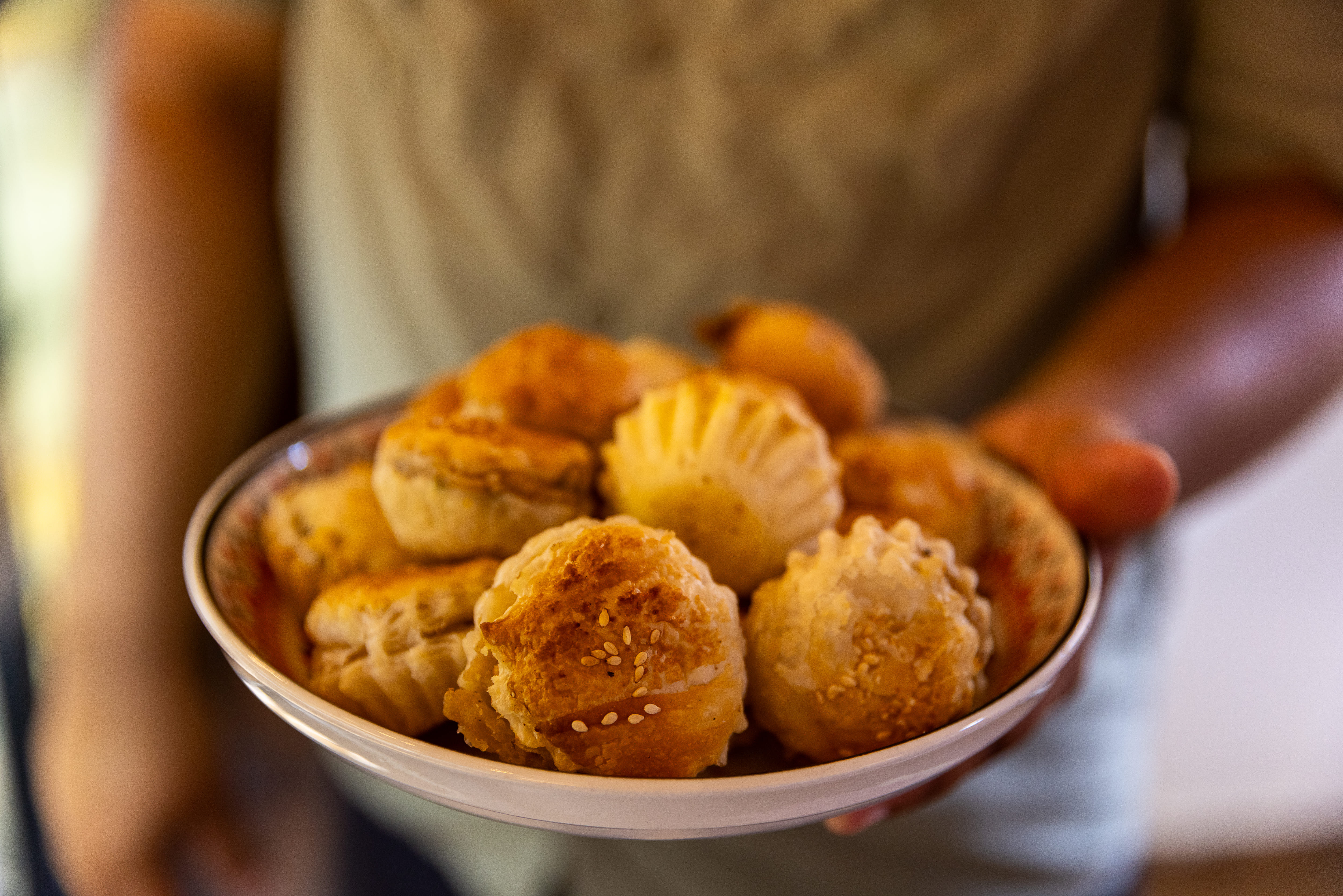 A plate of flaky Goan pastries