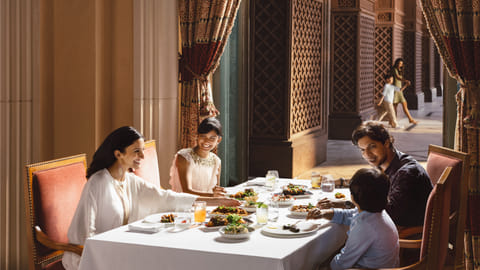 A family enjoys a meal in Abu Dhabi