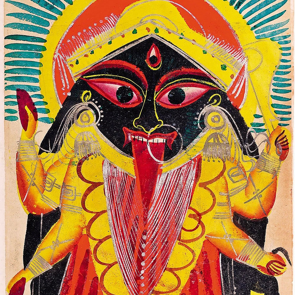 Goddess Kali, Kalighat painting, ca. 1865