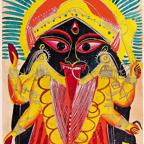 Goddess Kali, Kalighat painting, ca. 1865