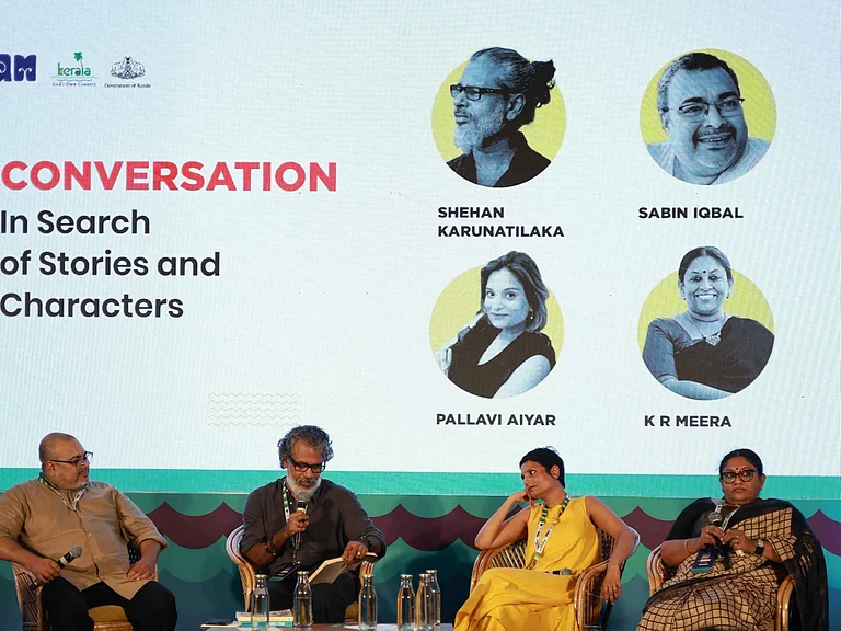 Booker prize winner Sri Lankan writer Shehan Karunatilaka, Malayalam writer KR Meera, writer/ journalist Pallavi Aiyar and Yaanam festival director and curator Sabin Iqbal at an interactive session of Yaanam 2025 - Supplied
