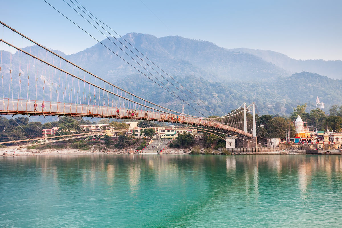 Lakshman Jhula, the iconic suspension bridge in Rishikesh, Uttarakhand