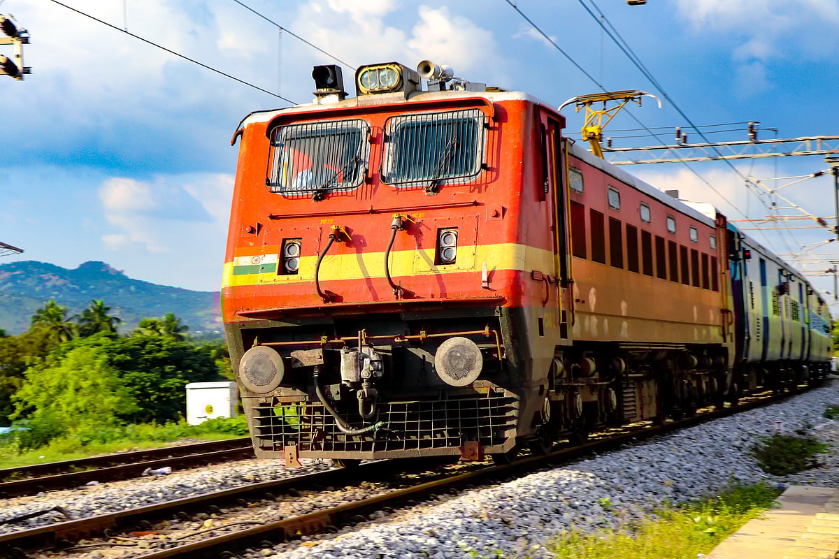 Shutterstock : An Indian Railways express train speeds through the countryside