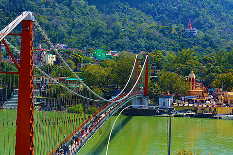 Ram Jhula, another famous suspension bridge over the Ganga in Rishikesh