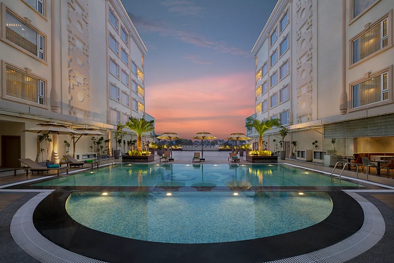 Pool at dusk, Welcomhotel Bodh Gaya