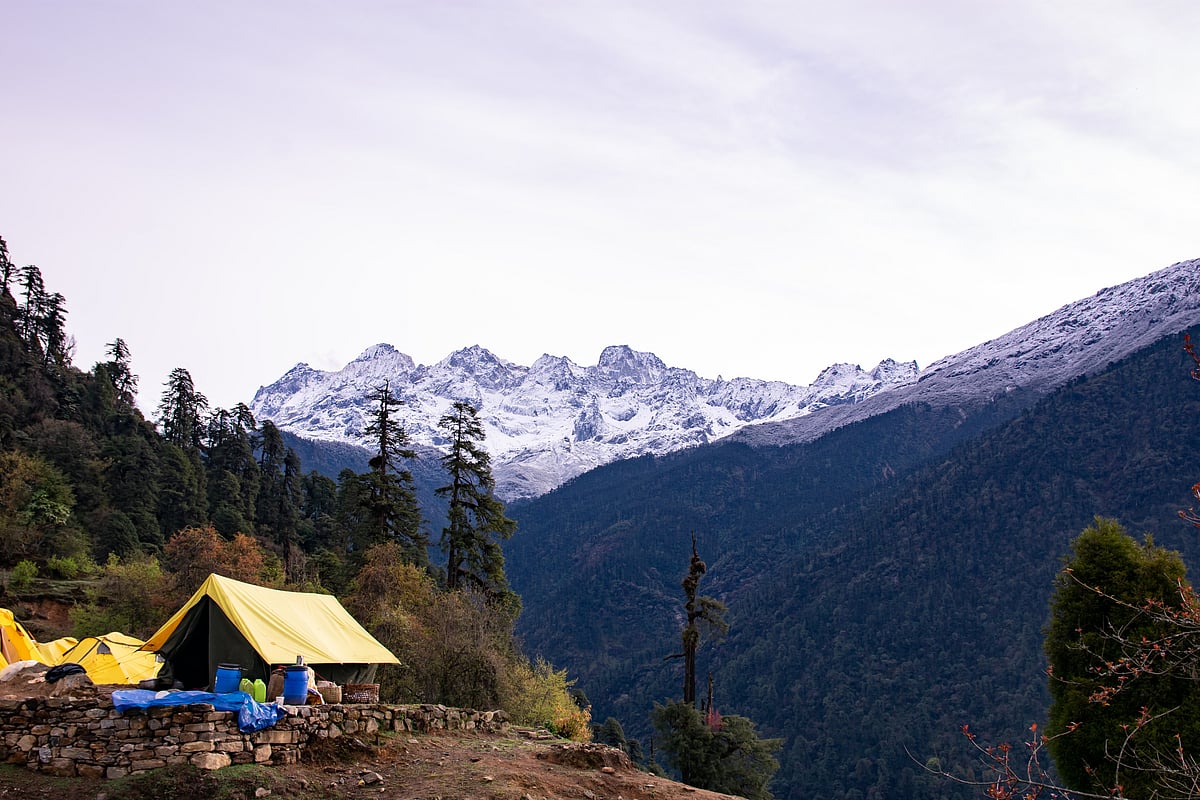 Views of Kanchenjunga from Tshoka campsite on the scenic Goechala Trek in Sikkim