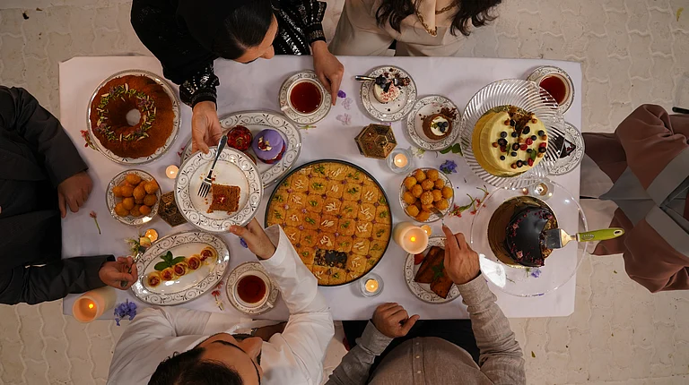 A ovrehead shot of a Ramadan spread - Department of Culture and Tourism, Abu Dhabi