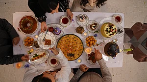 Department of Culture and Tourism, Abu Dhabi : A ovrehead shot of a Ramadan spread