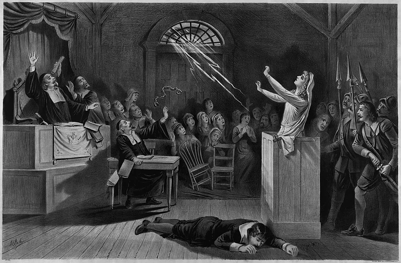 Representation of the Salem Witch Trials, lithograph from 1892