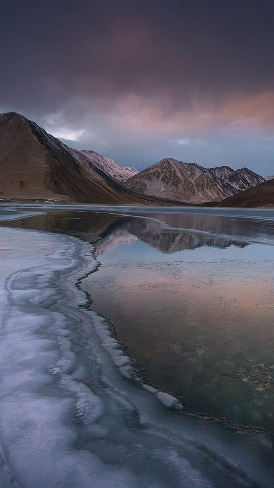 A shot of semi-frozen Pangong Tso